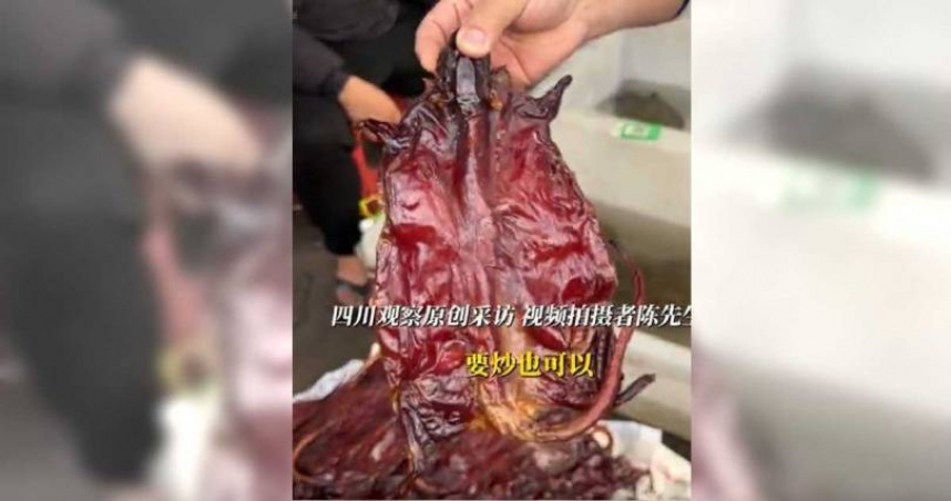 大陸廣東省佛山市某市場內竟然有人販售鼠肉乾。（圖／翻攝自微博）