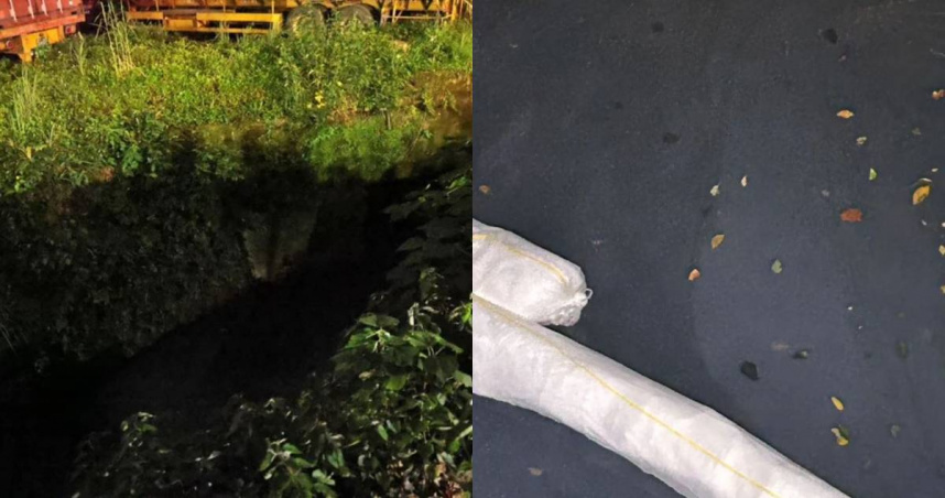 相關單位在碇內源遠路102巷一處溝渠發現疑似污染源頭。（圖／翻攝畫面）