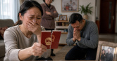 李姓女子控訴婚後20多年長期遭受家暴，辦理離婚時竟意外發現結婚證是假證，，丈夫事後認錯下跪求原諒。（示意圖／AI生成）