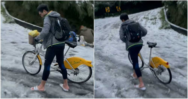 影/只穿拖鞋騎Ubike!衝陽明山賞雪 超猛神人吐心聲:擔心要截肢