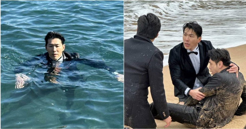 寒流來襲，黃少祺為戲下海拍攝，十分敬業。（圖／三立）