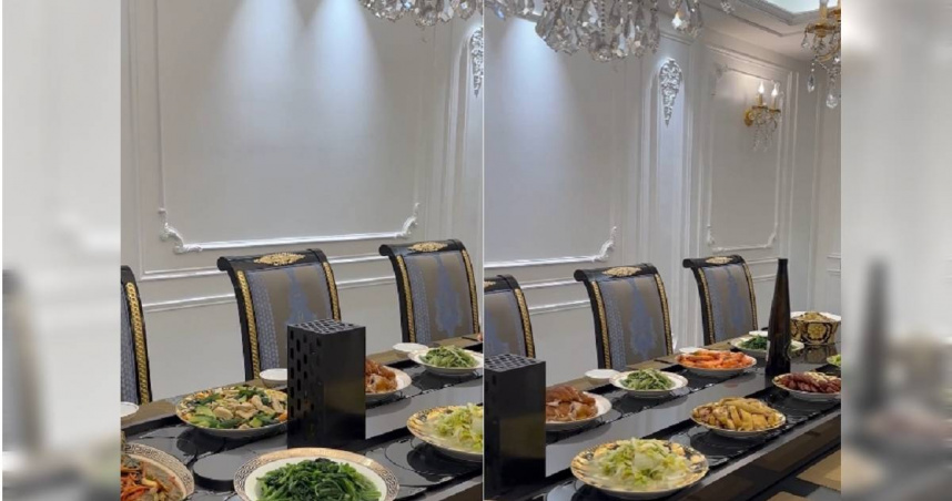 一名正妹網友分享過年回外婆家吃團圓飯，曬出外婆家的最強餐桌，吸引超過280萬網友朝聖，讓不少人羨慕到想認外婆。（圖／網友授權提供）