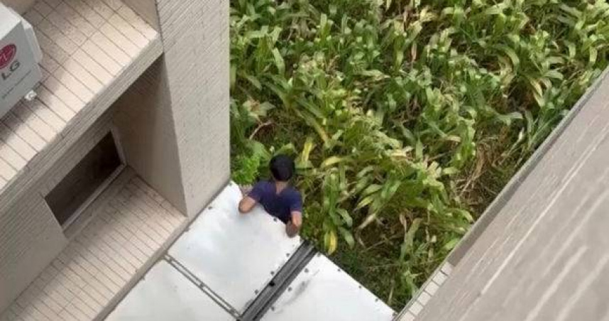 高雄竊賊清晨潛民宅攀鐵架逃玉米田。（圖／翻攝畫面）