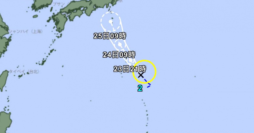 今年第2號颱風「聖帕」今早生成，朝著日本前進。（圖／日本氣象廳）