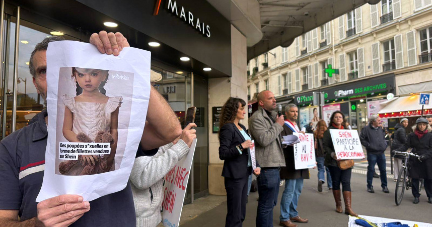 法國SHEIN販售兒童情趣娃娃引民眾抗議。（圖／達志／美聯社）
