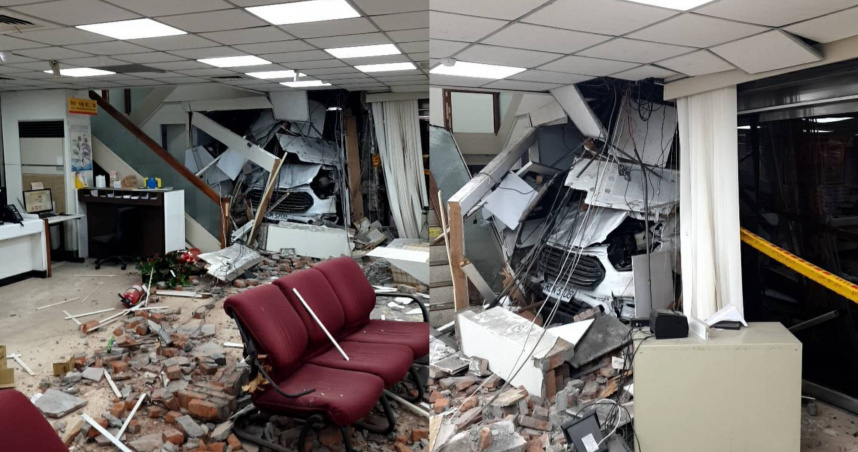 三立新聞採訪車23日下午驚傳衝進北市中山區南京東路二段上的彰化銀行吉林分行內，造成10傷。（圖／翻攝畫面）