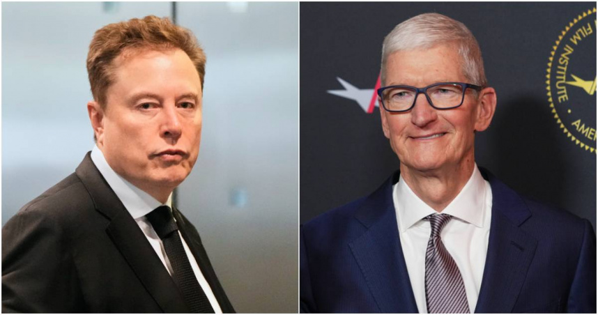 特斯拉（Tesla）執行長馬斯克（左），以及蘋果公司（Apple）即將在9月卸任的執行長庫克。（圖／達志／美聯社）