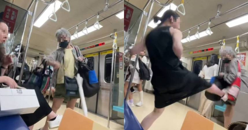 北捷優先席有老婦逼讓座動手攻擊，不料竟遭年輕男子反擊踹飛。（圖／翻攝自Threads＠queen7_910）