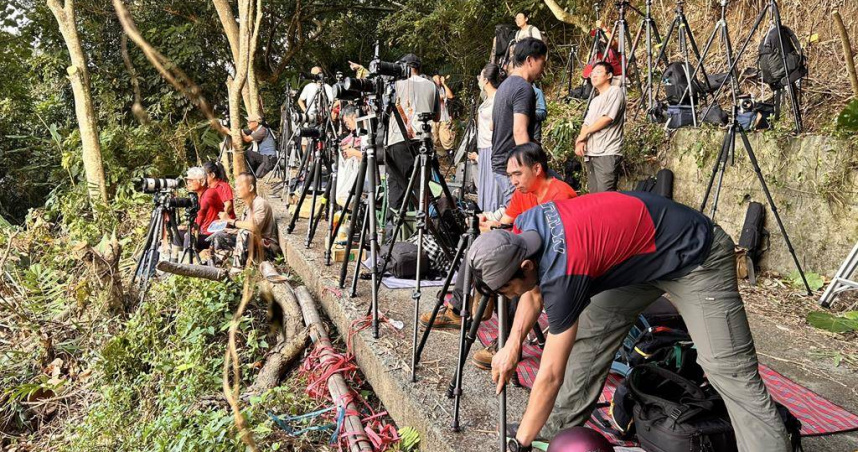 國慶焰火拍攝點之一「萬丹山」，視野僅15公尺寬，卻擠滿50多名攝影玩家。（圖／翁清雅提供）