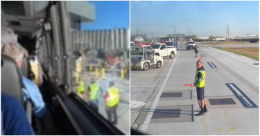 女子表示，她訂好票後到機場，竟然搭遊覽車轉機。（圖／翻攝kristamoats TikTok，下同）