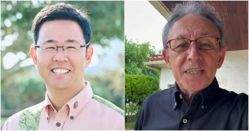 前沖繩縣首府那霸市副市長古謝玄太（左）、現任沖繩縣知事玉城丹尼。（圖／翻攝自Facebook／古謝玄太、Denny Tamaki）