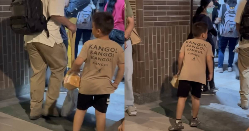 一名年紀尚小的男童因手遞麵包給民眾的舉動，被網友封為「小天使」。（圖／threads@xukeijei）