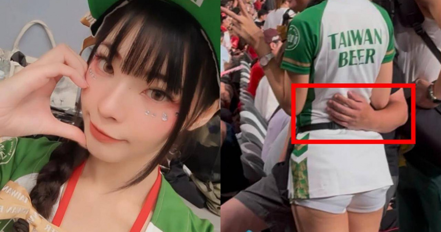 台啤女還遭中職男球迷「摟背摸腰」全網炸鍋，本尊還原經過：「有試圖手肘頂掉但失敗」。（圖／翻攝自Threads@alice_beauty_1107、@t.o.n.y_0606）