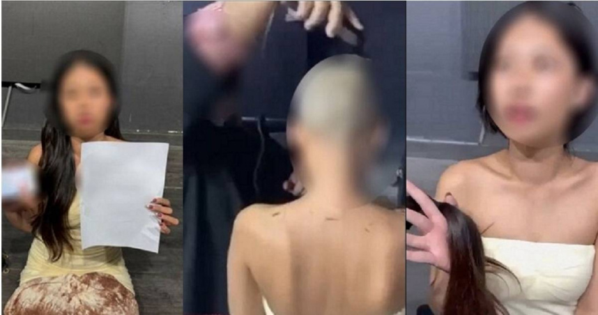 泰國一名長髮女子去男模會館消費，因繳不出費用遭業者剃成光頭，消息曝光引發社會大眾熱議，事後業者也發聲道歉。（圖／翻攝自TikTok／Ton Aor Pen Nueng）