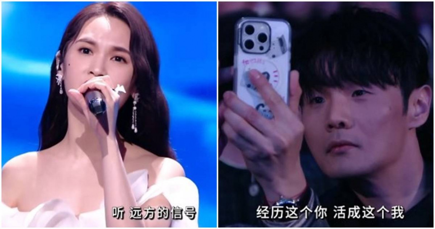 楊丞琳和美聲男歌手黃子弘凡合唱，老公李榮浩在台下看老婆。（圖／翻攝微博）