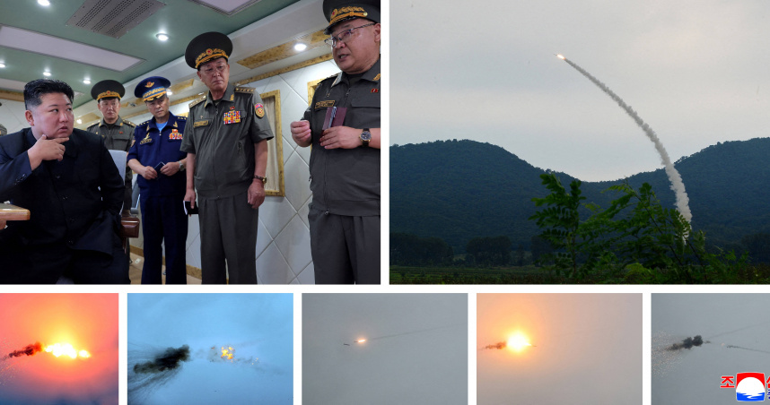 北韓23日進行防空飛彈試射，金正恩到場監督。（圖／達志／路透社）