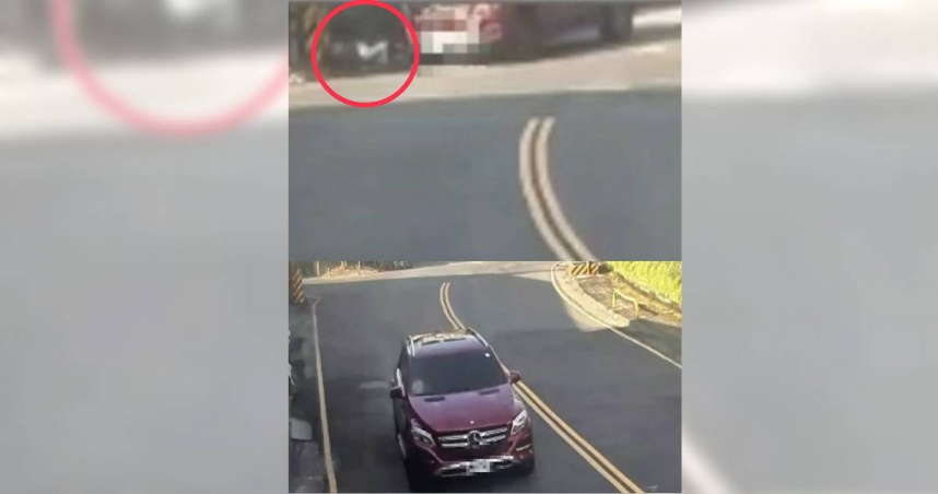 黃子佼駕駛賓士休旅車於路口擦撞婦人，未下車查看逕自離去。（圖／翻攝畫面）