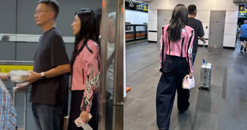 拿到金鐘獎女主角獎的楊謹華，封后隔天在老公Ben陪伴下南下追星，還特別穿上粉色戰袍。（圖／讀者提供）