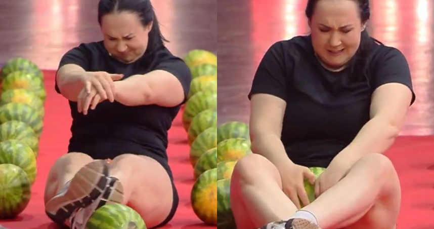 土耳其一名女子哥茲德（Gözde Doğan）成功在1分鐘內夾破5顆西瓜，打破金氏世界紀錄。（圖／X／@GWR）