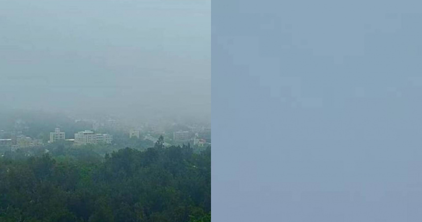 金門134高地20日還能看到些許景色，今日是完全看不到任何畫面。（圖／翻攝自金門134高地即時影像）