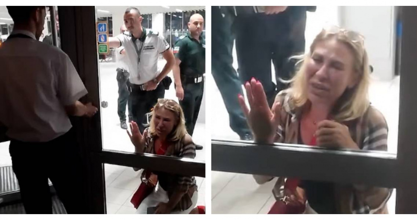 女子在索菲亞機場因行李糾紛跪地痛哭，畫面曝光引發輿論關注。（圖／翻攝自X）