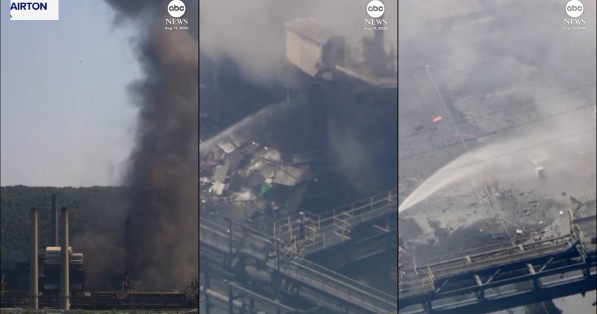 隸屬美國鋼鐵公司（U.S. Steel）的克萊頓焦化工廠（Clairton Coke Works）突然爆炸。（圖／翻攝自社群網站X）