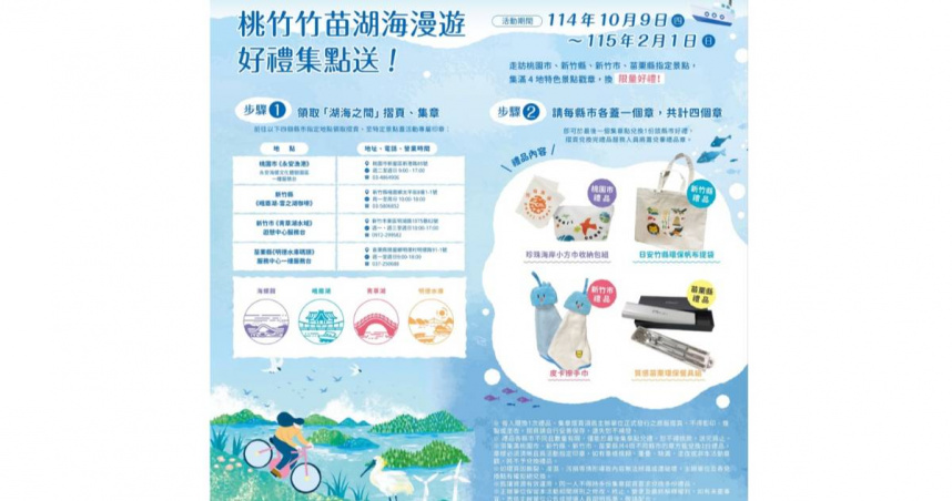 桃竹竹苗推出湖海觀光跨縣市集章活動。(圖片提供／苗栗縣政府)