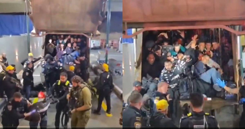 以色列軍警攔查一輛垃圾車，意外發現裡面藏著60名準備偷渡的巴勒斯坦人。（圖／翻攝自X／@Breaking911）