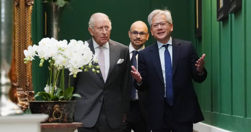 英國國王查爾斯三世（左）與多名AI產業領袖會面。（圖／達志／美聯社）