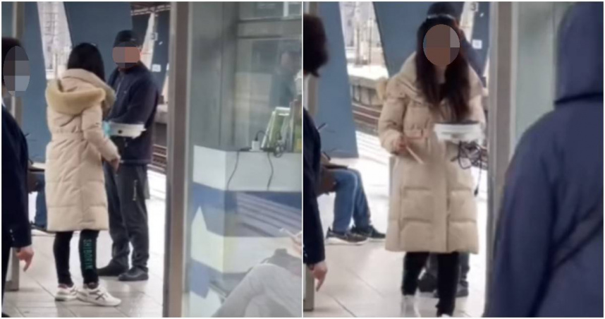 一名年約50歲的馮姓女子在台鐵月台「煎鍋貼」，怎料被制止後，竟當場失控飆罵站務人員及勸說的民眾，離譜行徑讓在場路人全都看傻眼。（圖／翻攝自爆料公社）