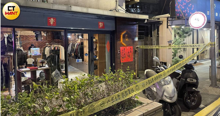 臺北市大安區發生互砍案件，兩人雙雙送醫急救，目前警方已封鎖現場。（圖／翁靖祐攝）