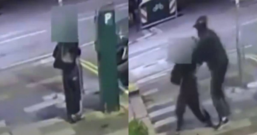 英國一名年輕女子下班回家時，走在路上突然被一名陌生男子攔住問路，沒想到下一秒她竟直接遭到對方強拖進車中，企圖將她綁架。（圖／翻攝自X）