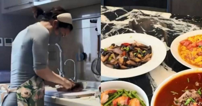 大陸不久前出現陪診師，最近又有妙齡女子靠著每天上門幫人煮飯，月收入最高有2萬元（約新台幣8萬元）。（圖／翻攝自抖音／阿綠愛做飯）