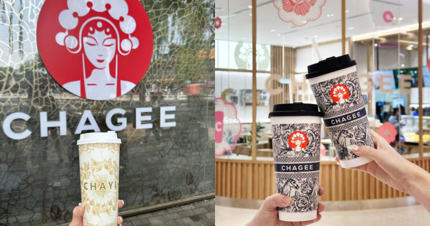 台灣一家新手搖飲品牌先是以「霸王茶藝」來宣傳，還與「霸王茶姬」標誌合照。右圖為霸王茶姬手搖飲杯。（圖／翻攝自霸王茶藝Threads、霸王茶姬臉書）