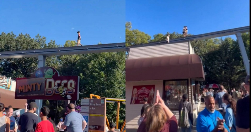 迷路孩童誤闖遊樂園高空軌道。（圖／翻攝自社群網站X @CollinRugg）