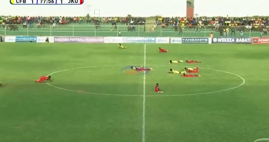 因為蜂群入侵，場上球員馬上趴地避難。（圖／翻攝自社群網站X @AfricaFactsZone）