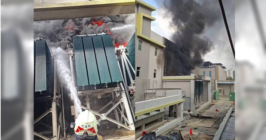 新竹市東區力行路新竹科學園區內台電公司竹園超高壓變電所今（16）日下午傳出爆炸聲，隨後發生火警。（圖／翻攝畫面）
