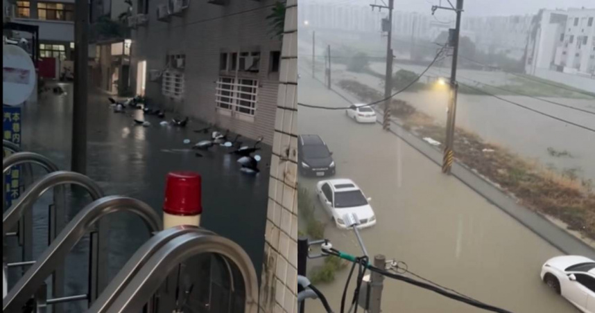 台南市今日清晨突遭強烈雷陣雨襲擊。（圖／翻攝Threads）