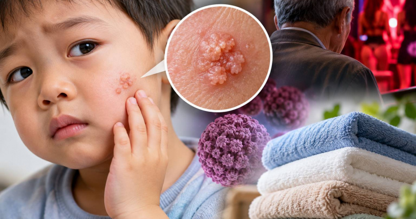 一名僅3、4歲男童臉上竟長出俗稱「菜花」的尖形濕疣，追查發現疑與全家共用毛巾有關。（示意圖／AI生成）
