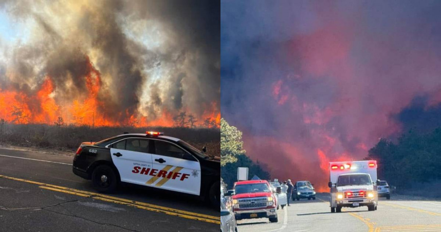 美國紐約長島爆發多起野火。（圖／翻攝自X／@kevin_smith45）