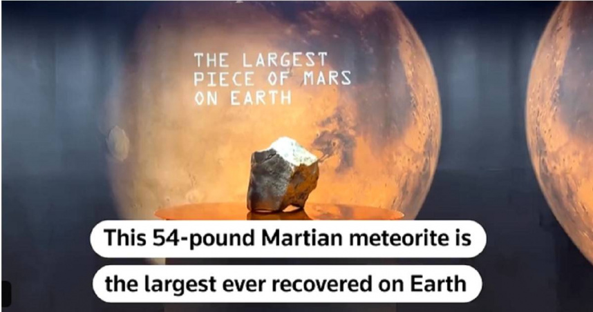 蘇富比將拍賣史上最大塊火星隕石 NWA 16788，估價上看400萬美元。（圖／翻攝自路透社）