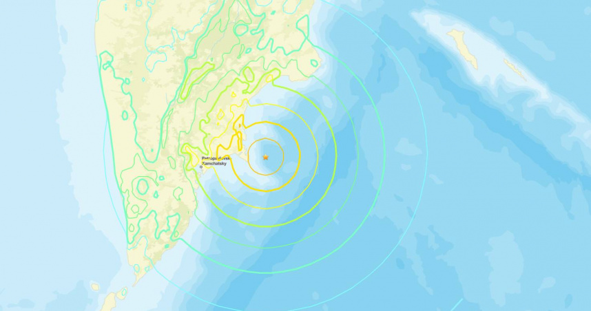 俄羅斯遠東堪察加半島近海，在台灣時間今天凌晨發生規模7.8強震。（圖／翻攝自USGS）