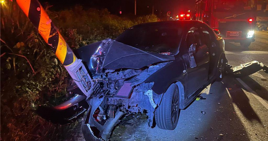 台9線死亡瞬間曝光！花蓮男自撞電桿　車頭全毀受困慘死送醫不治