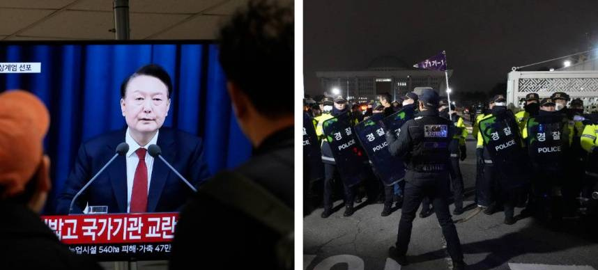 南韓總統尹錫悅於台灣時間3日晚間9點23分突然宣布全境緊急戒嚴，但3小時後遭國會推翻此命令，台灣時間4日凌晨3點26分，尹錫悅宣布解嚴。