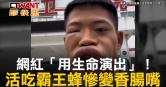 圖說-網紅「用生命演出」！　活吃霸王蜂慘變香腸嘴