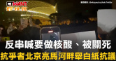 圖說-反串喊要做核酸、被關死　抗爭者北京亮馬河畔舉白紙抗議
