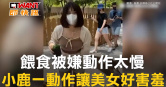圖說-餵食被嫌動作太慢　小鹿一動作讓美女好害羞